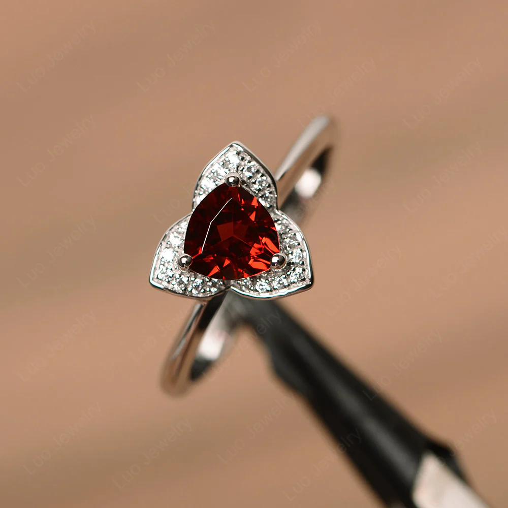 Trillion Cut Garnet Floral Halo Ring - Image 2
