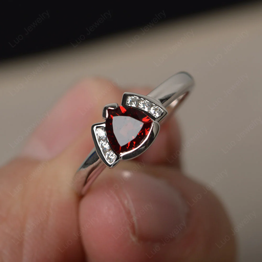 Trillion Cut Garnet Promise Ring