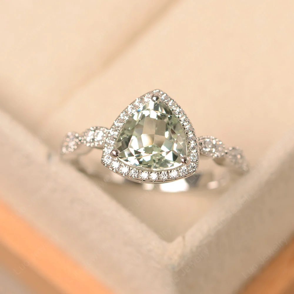 Trillion Cut Green Amethyst Cocktail Halo Ring