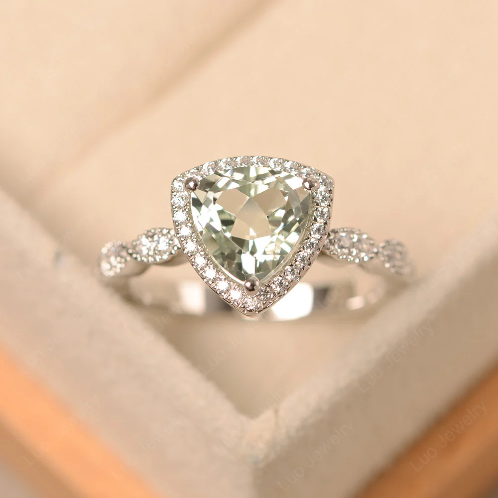 Trillion Cut Green Amethyst Cocktail Halo Ring - Image 2