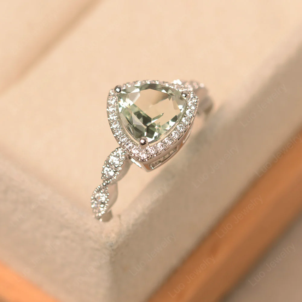 Trillion Cut Green Amethyst Cocktail Halo Ring - Image 3