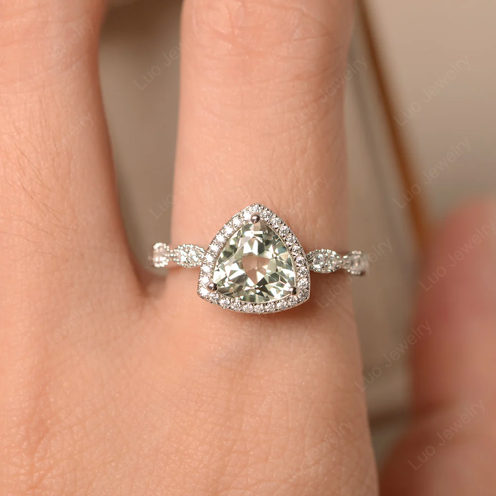 Trillion Cut Green Amethyst Cocktail Halo Ring - Image 6