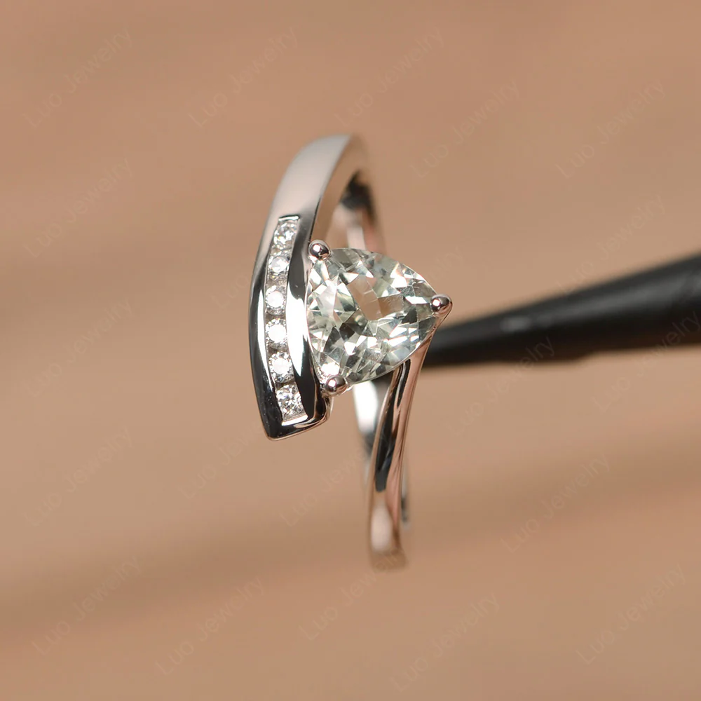 Trillion Cut Green Amethyst Bypass Engagement Ring