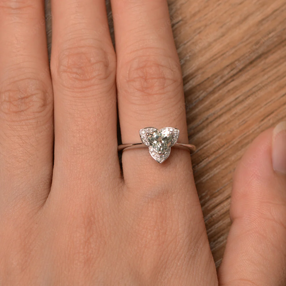Green Amethyst Trillion Cut Halo Ring - Image 4