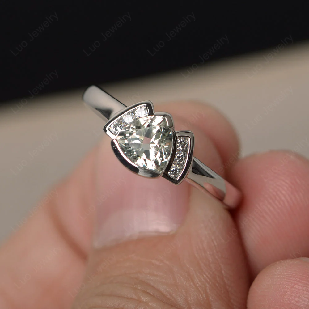Trillion Cut Green Amethyst Promise Ring