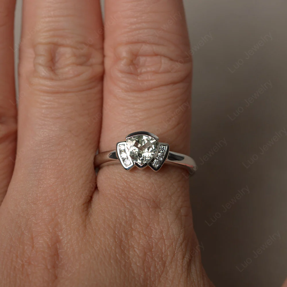 Trillion Cut Green Amethyst Promise Ring - Image 3