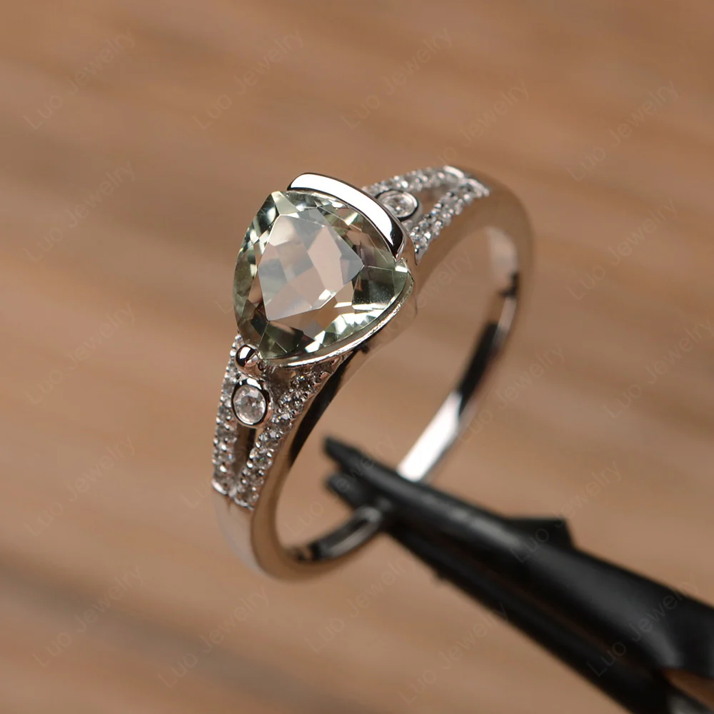Trillion Cut Green Amethyst Horizontal Ring - Image 2