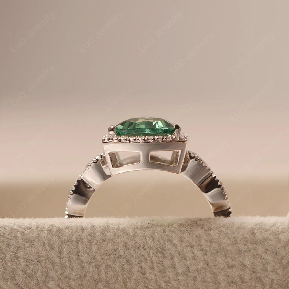 Trillion Cut Green Sapphire Cocktail Halo Ring - Image 5