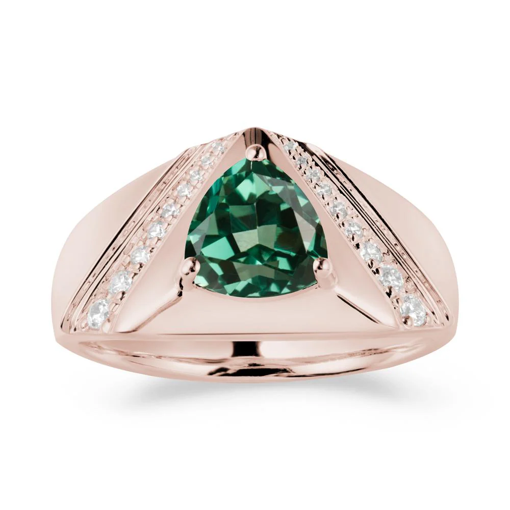 Men's Wide Band Trillion Green Sapphire Statement Ring