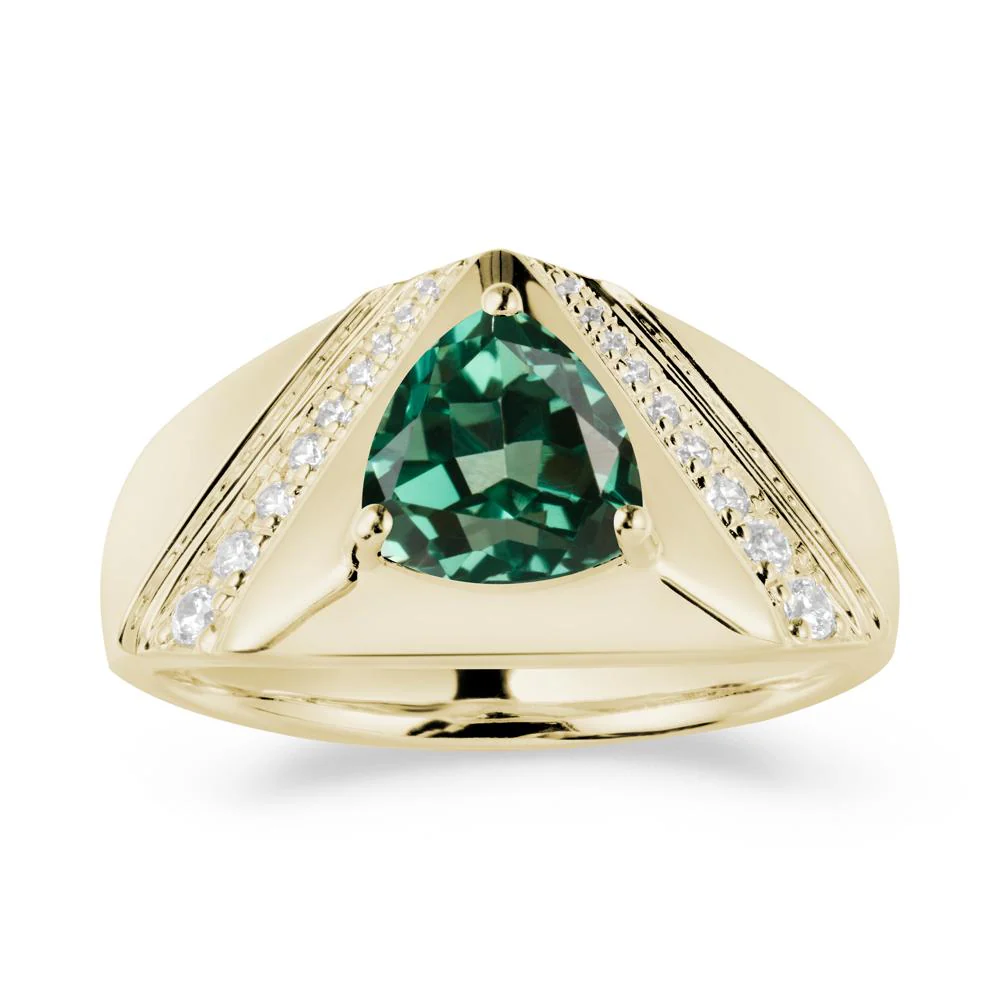 Men's Wide Band Trillion Green Sapphire Statement Ring - Image 3