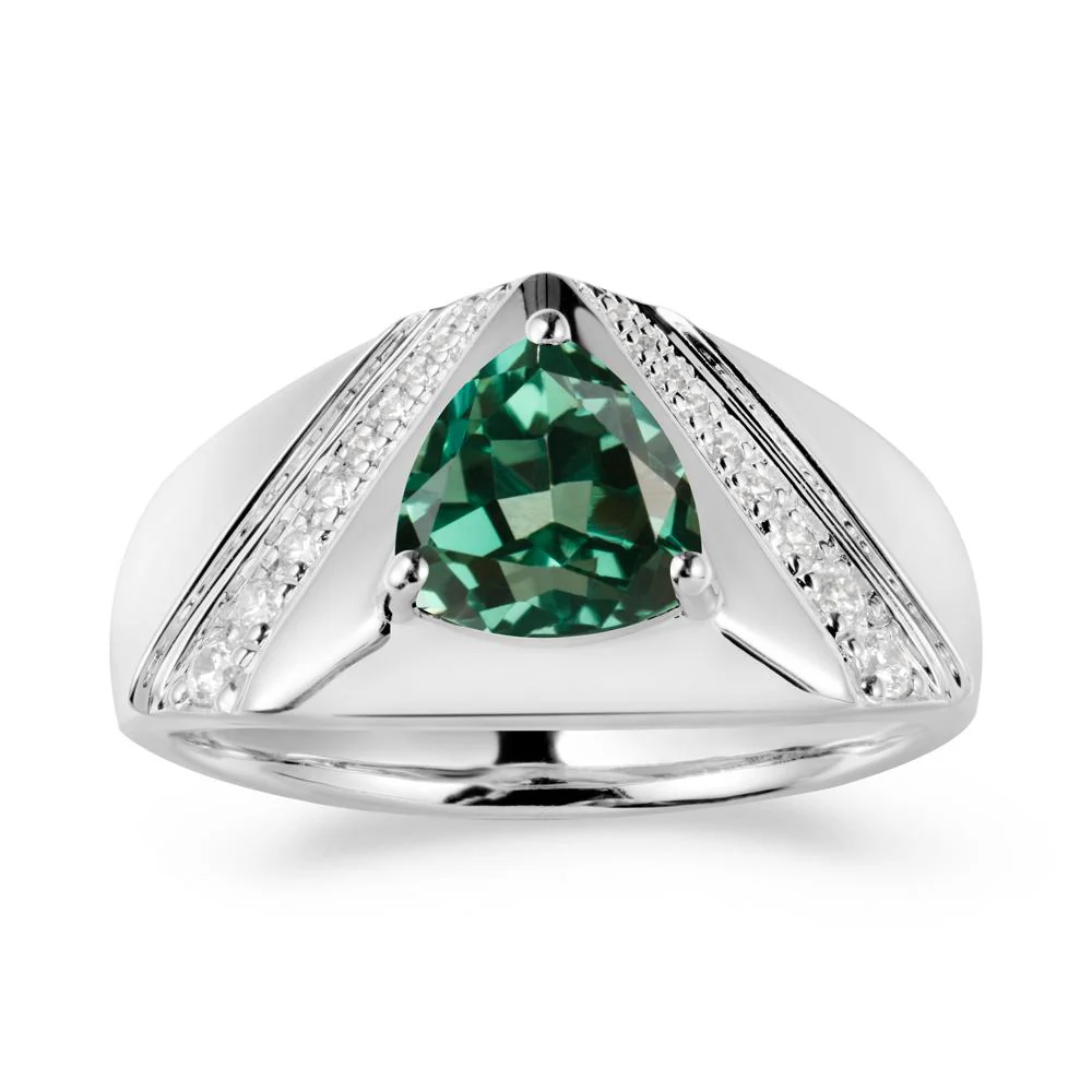 Men's Wide Band Trillion Green Sapphire Statement Ring - Image 5