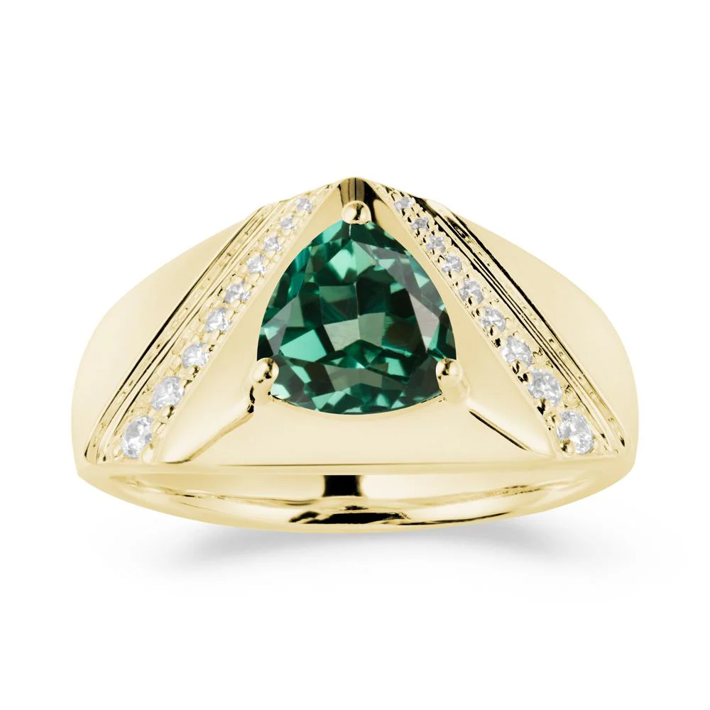 Men's Wide Band Trillion Green Sapphire Statement Ring - Image 6