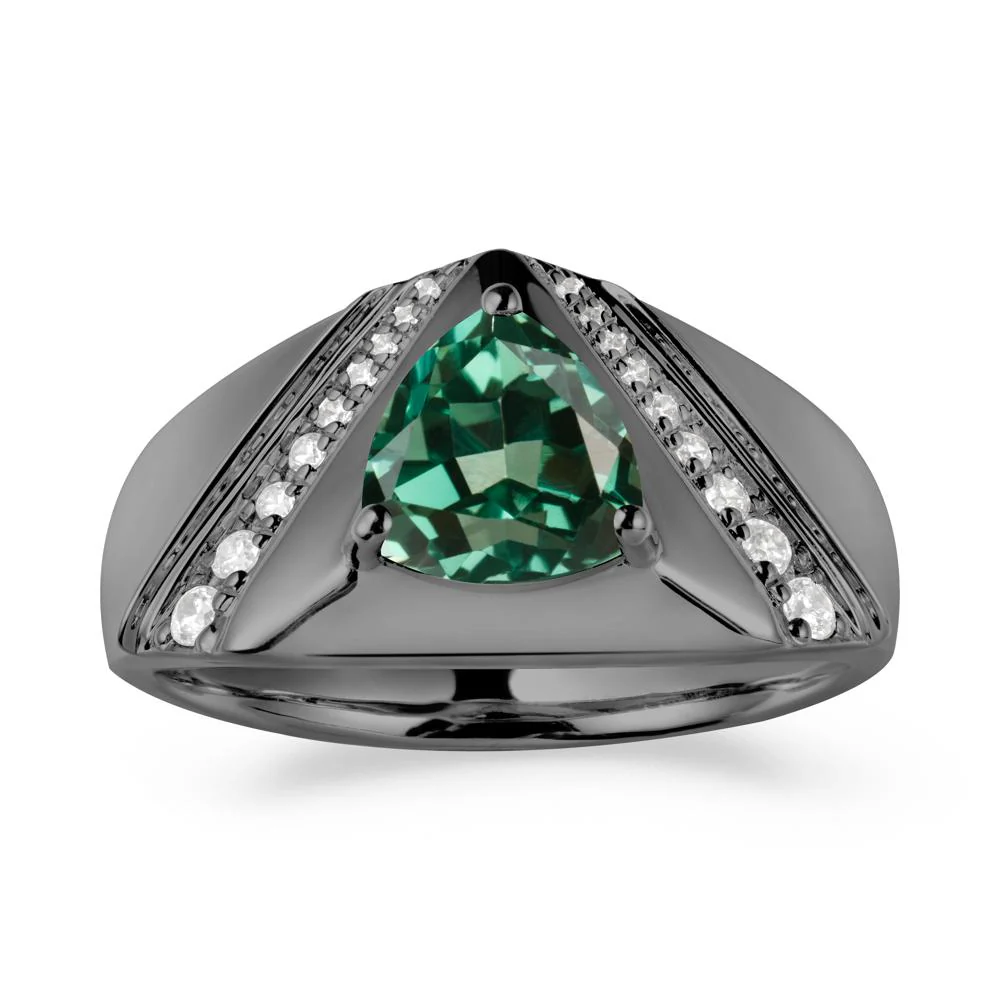 Men's Wide Band Trillion Green Sapphire Statement Ring - Image 7
