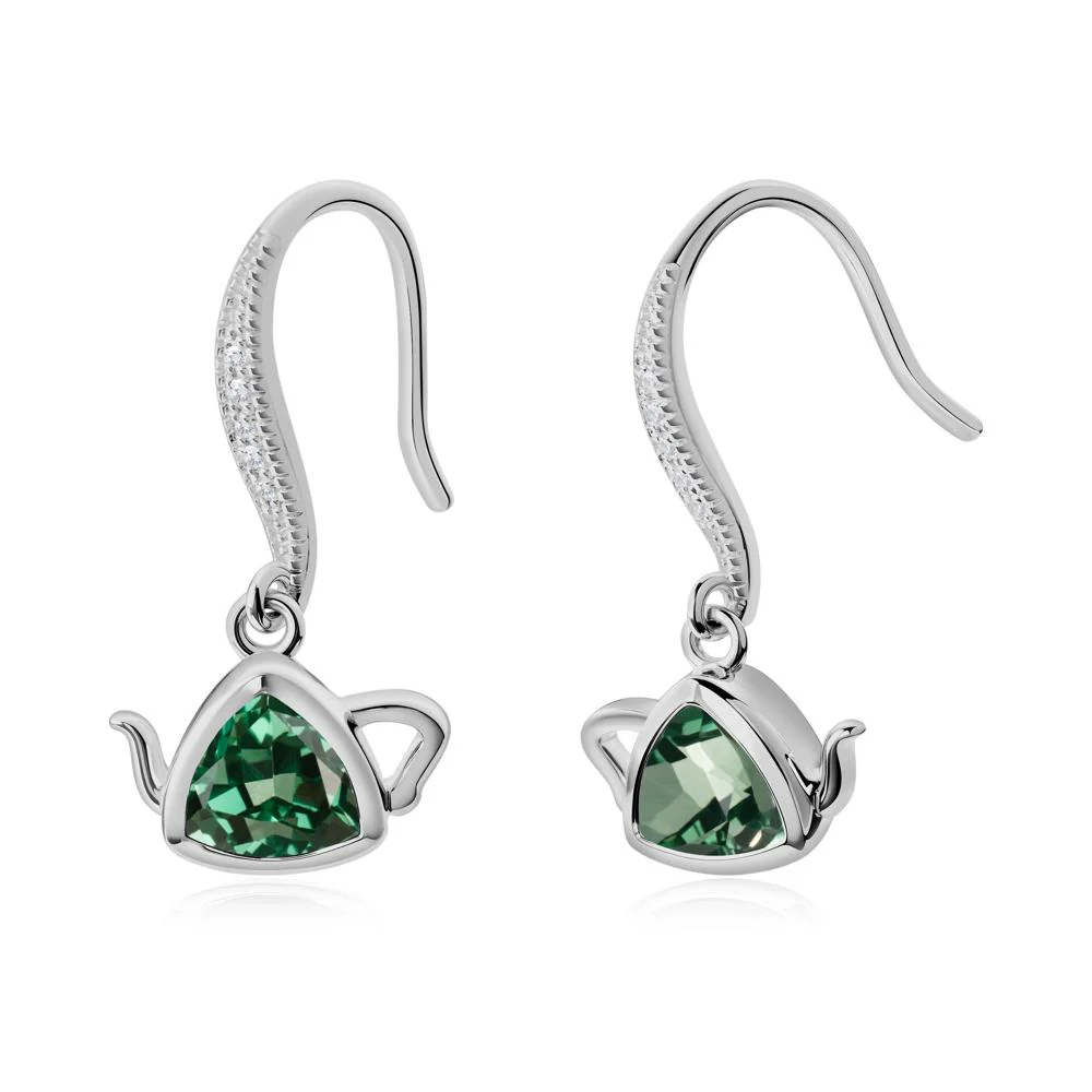 Trillion Cut Green Sapphire Shepherd Hook Earrings