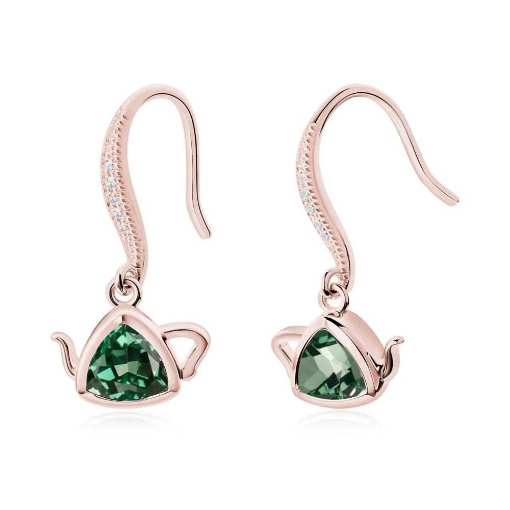 Trillion Cut Green Sapphire Shepherd Hook Earrings - Image 6