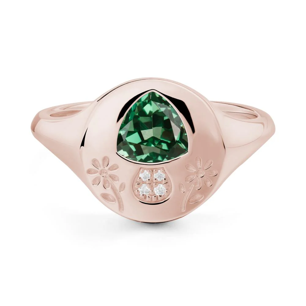 Trillion Cut Green Sapphire Signet Ring - Image 2