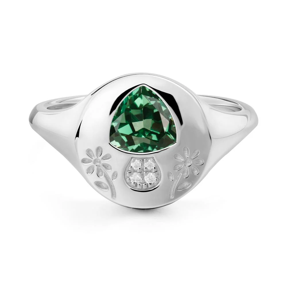Trillion Cut Green Sapphire Signet Ring - Image 4