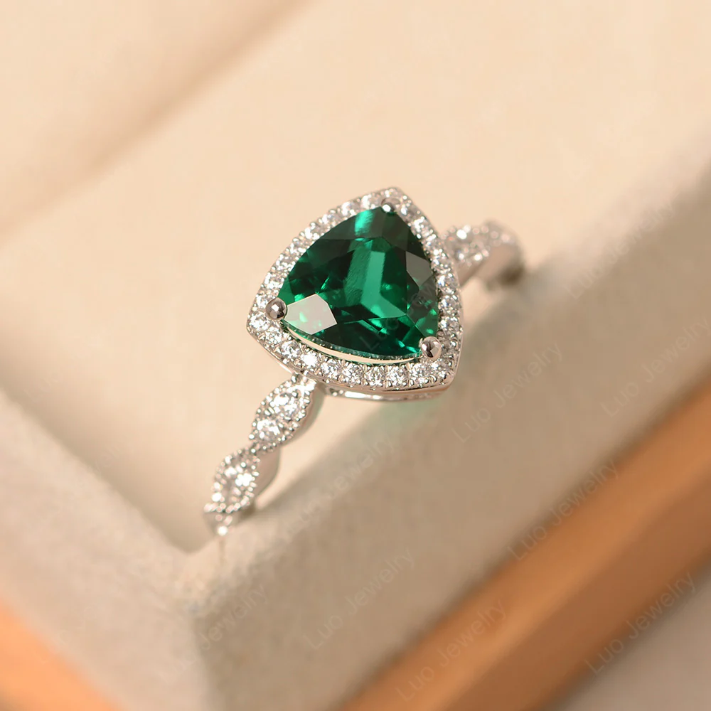 Trillion Cut Emerald Cocktail Halo Ring - Image 3