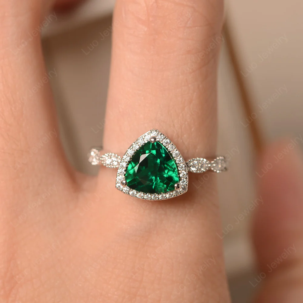 Trillion Cut Emerald Cocktail Halo Ring - Image 5