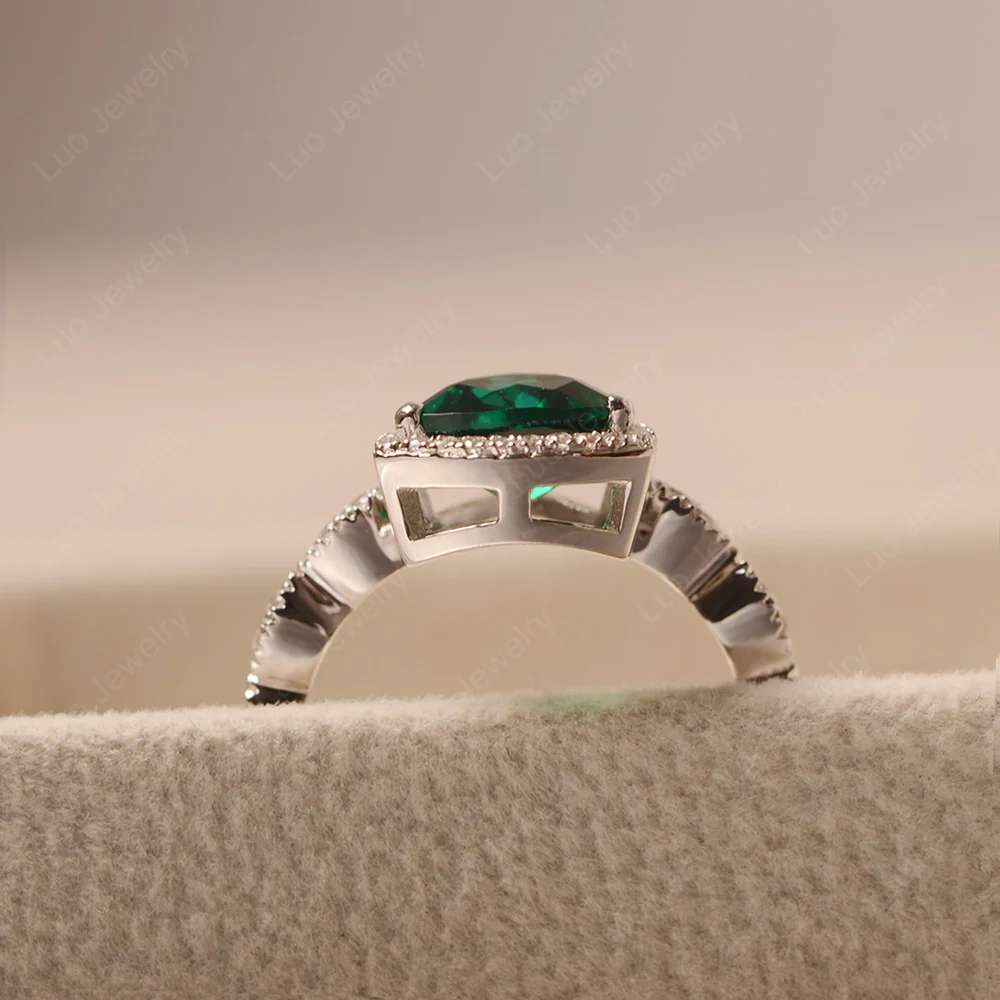 Trillion Cut Emerald Cocktail Halo Ring - Image 6