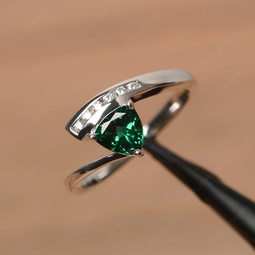 Trillion Cut Emerald Bypass Engagement Ring