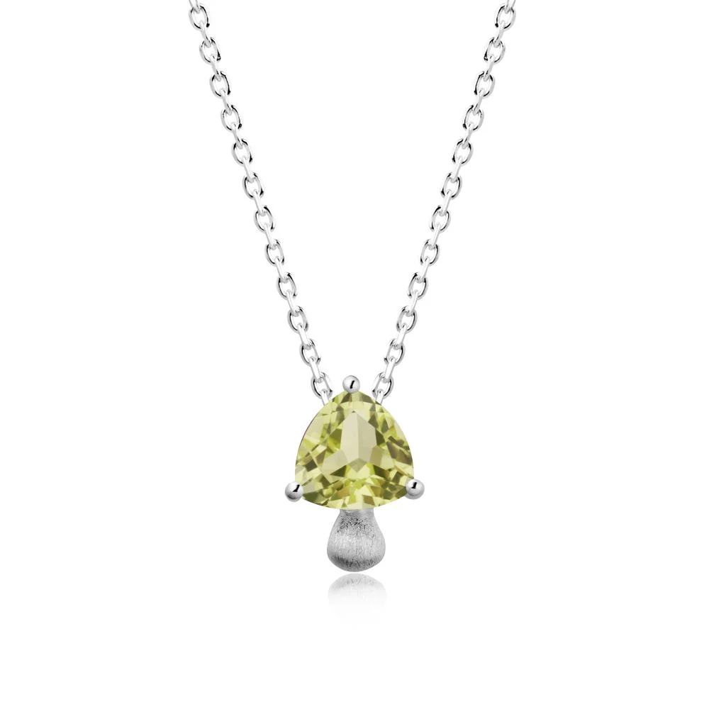 Trillion Cut Lemon Quartz Mushroom Pendant Necklace
