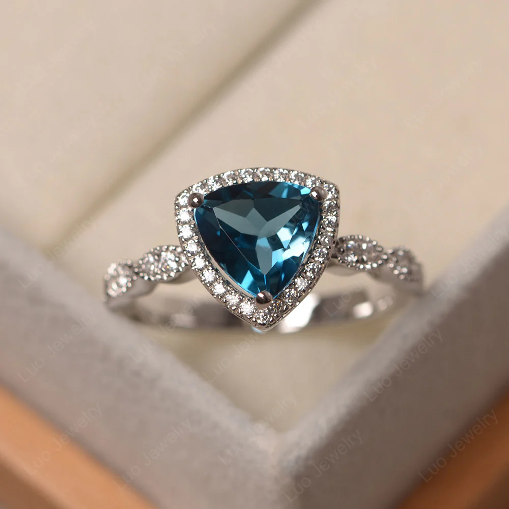 Trillion Cut London Blue Topaz Cocktail Halo Ring