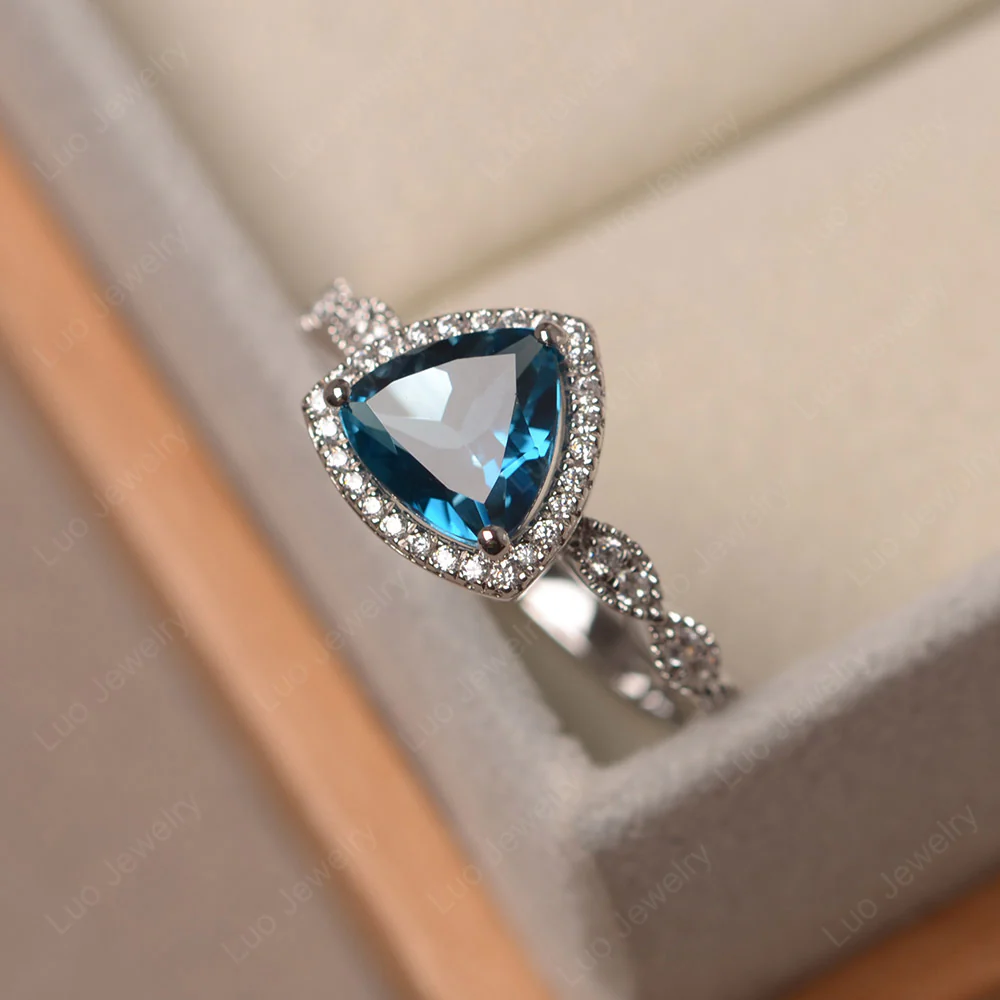 Trillion Cut London Blue Topaz Cocktail Halo Ring - Image 2