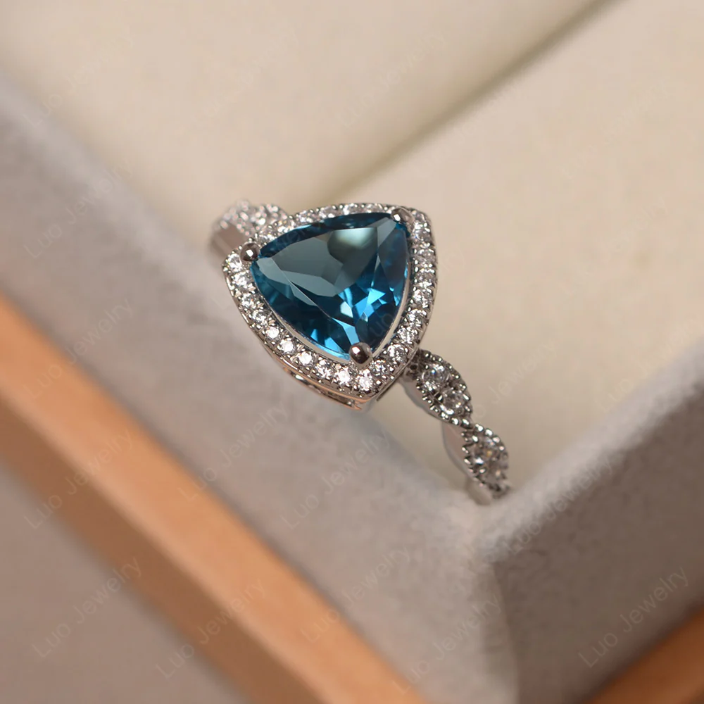 Trillion Cut London Blue Topaz Cocktail Halo Ring - Image 3
