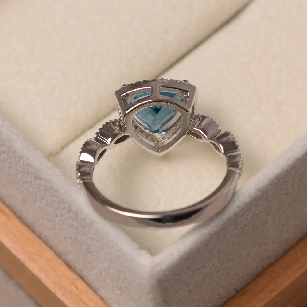 Trillion Cut London Blue Topaz Cocktail Halo Ring - Image 4