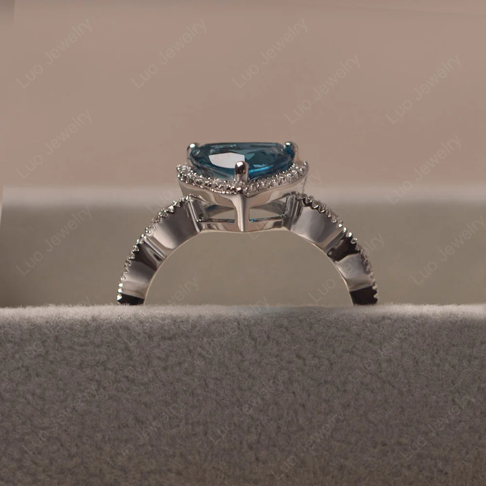 Trillion Cut London Blue Topaz Cocktail Halo Ring - Image 5