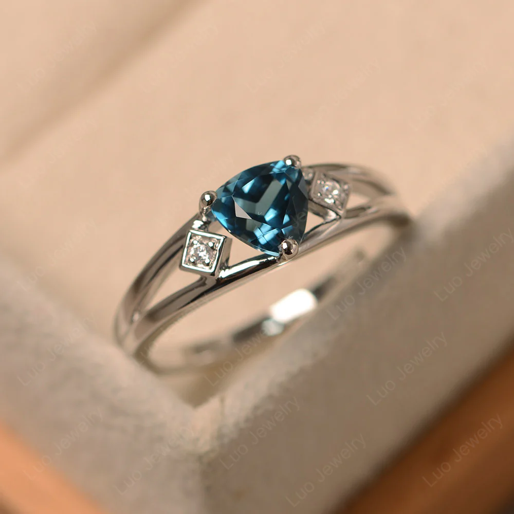 Trillion Cut London Blue Topaz Engagement Ring - Image 2