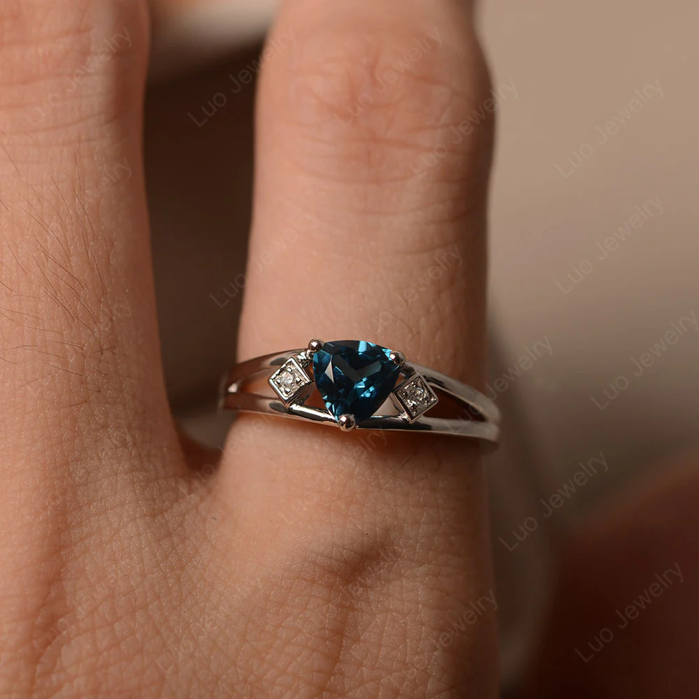 Trillion Cut London Blue Topaz Engagement Ring - Image 5