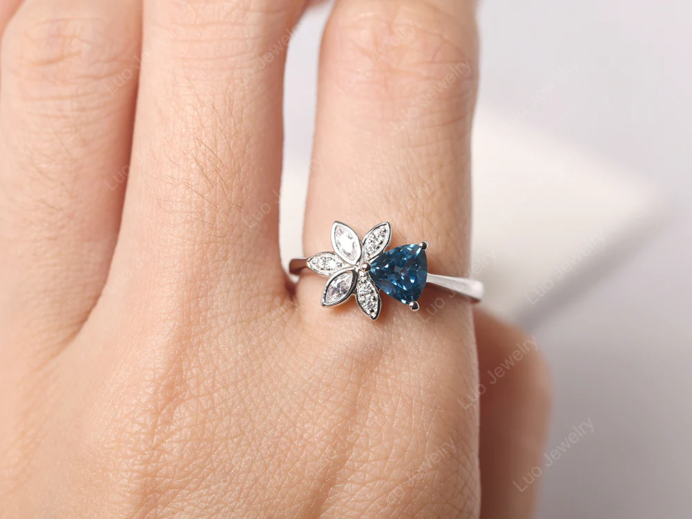 Trillion Cut London Blue Topaz Flower Ring - Image 5