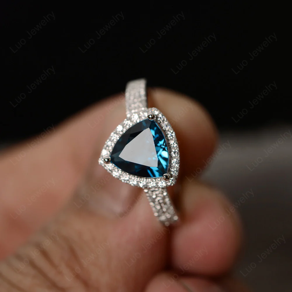 Trillion Cut London Blue Topaz Halo Engagement Ring