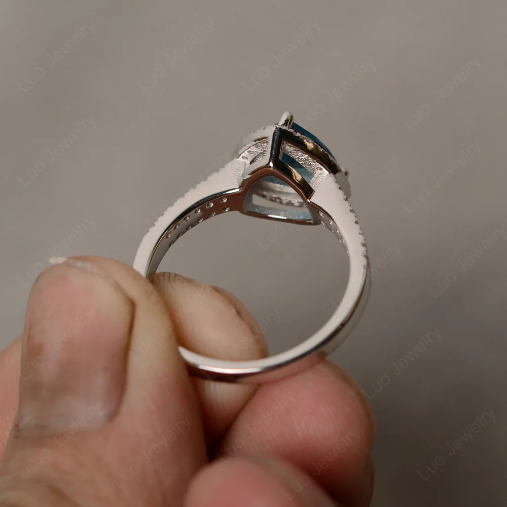 Trillion Cut London Blue Topaz Halo Engagement Ring - Image 2