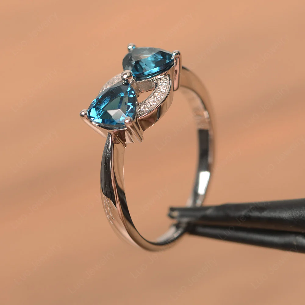Trillion Cut London Blue Topaz Two Stone Ring - Image 2