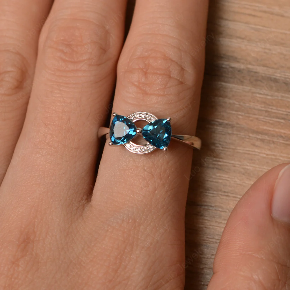 Trillion Cut London Blue Topaz Two Stone Ring - Image 4