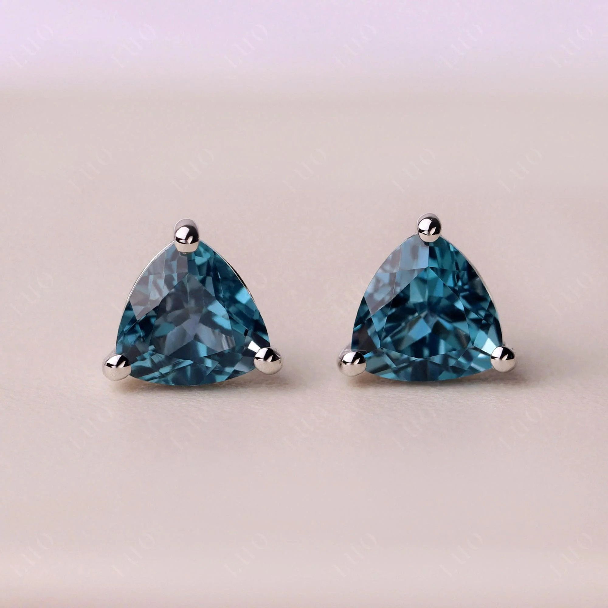 Trillion Cut London Blue Topaz Stud Earrings - Image 10