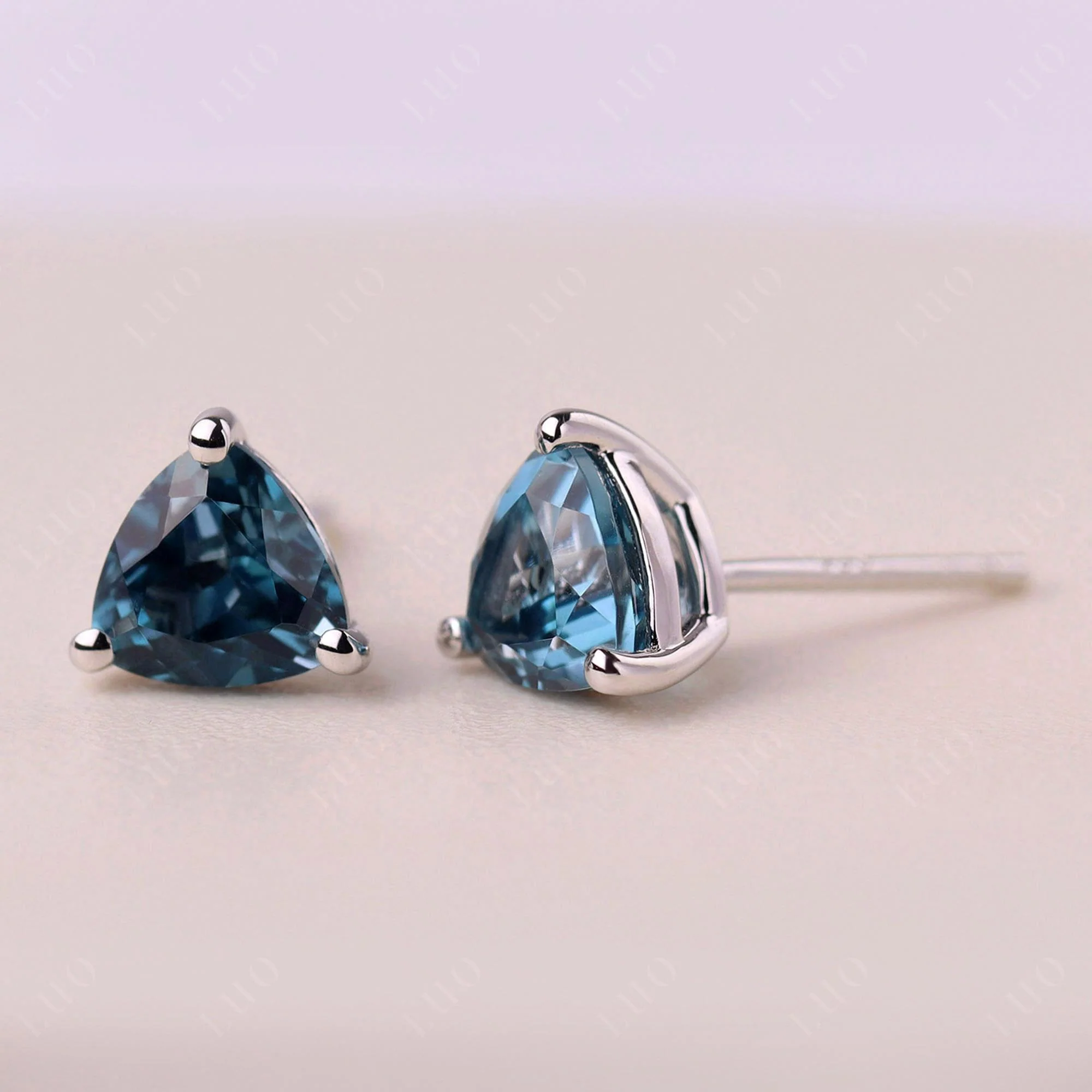 Trillion Cut London Blue Topaz Stud Earrings - Image 11