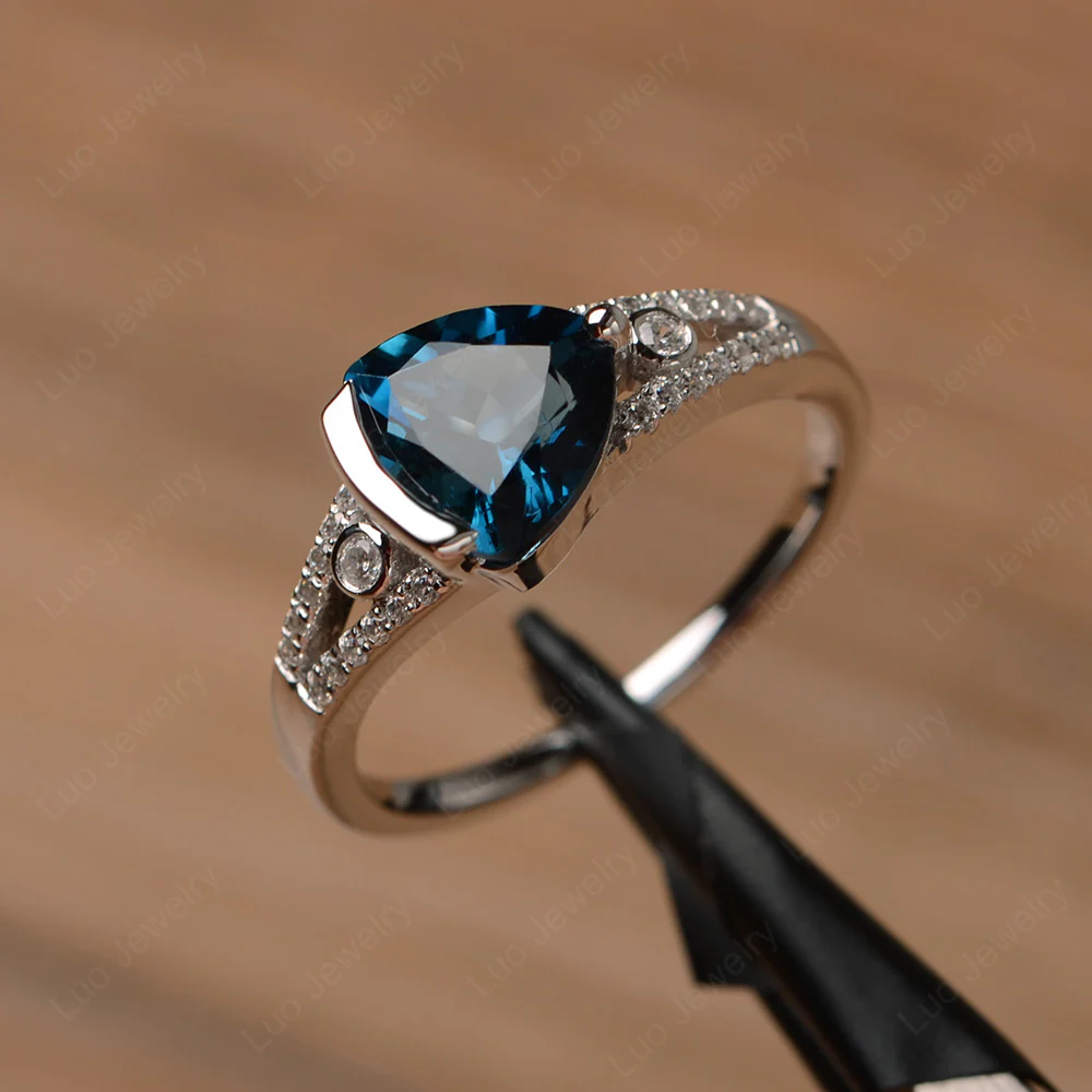 Trillion Cut London Blue Topaz Horizontal Ring