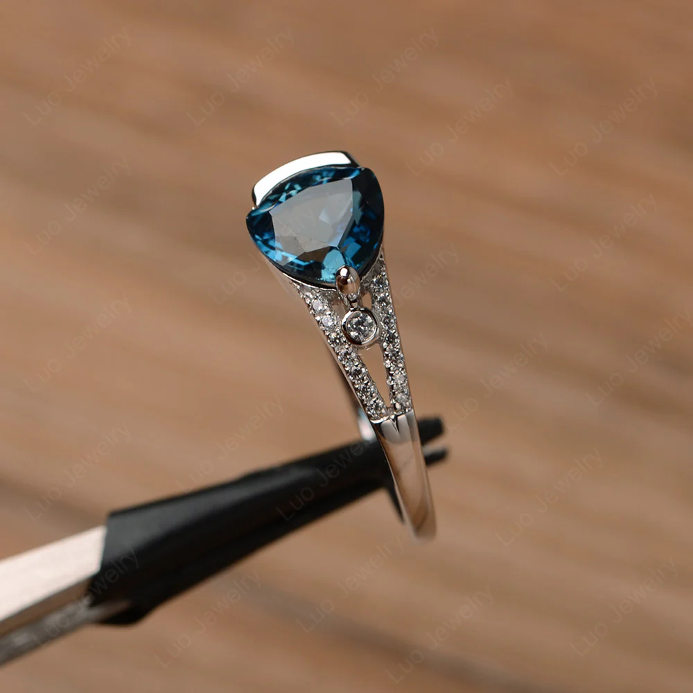 Trillion Cut London Blue Topaz Horizontal Ring - Image 2