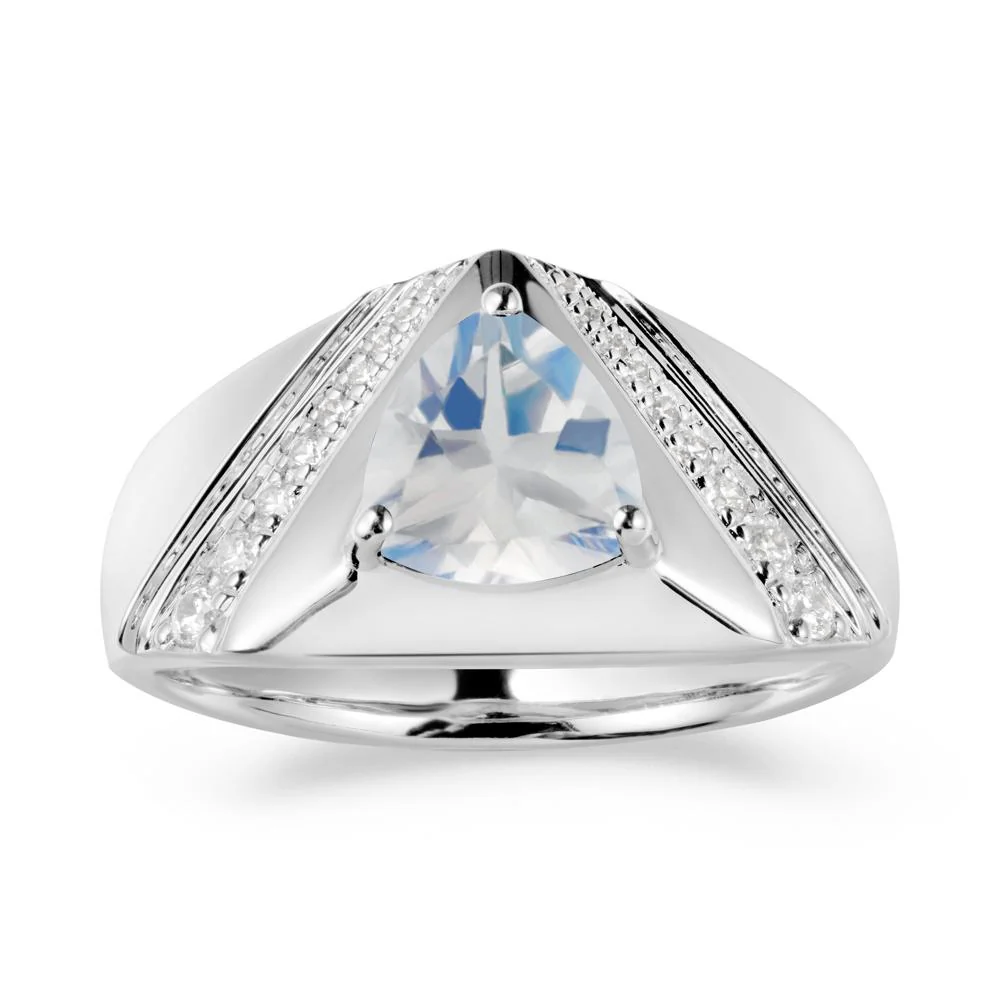 Men's Wide Band Trillion Moonstone Statement Ring - Image 6
