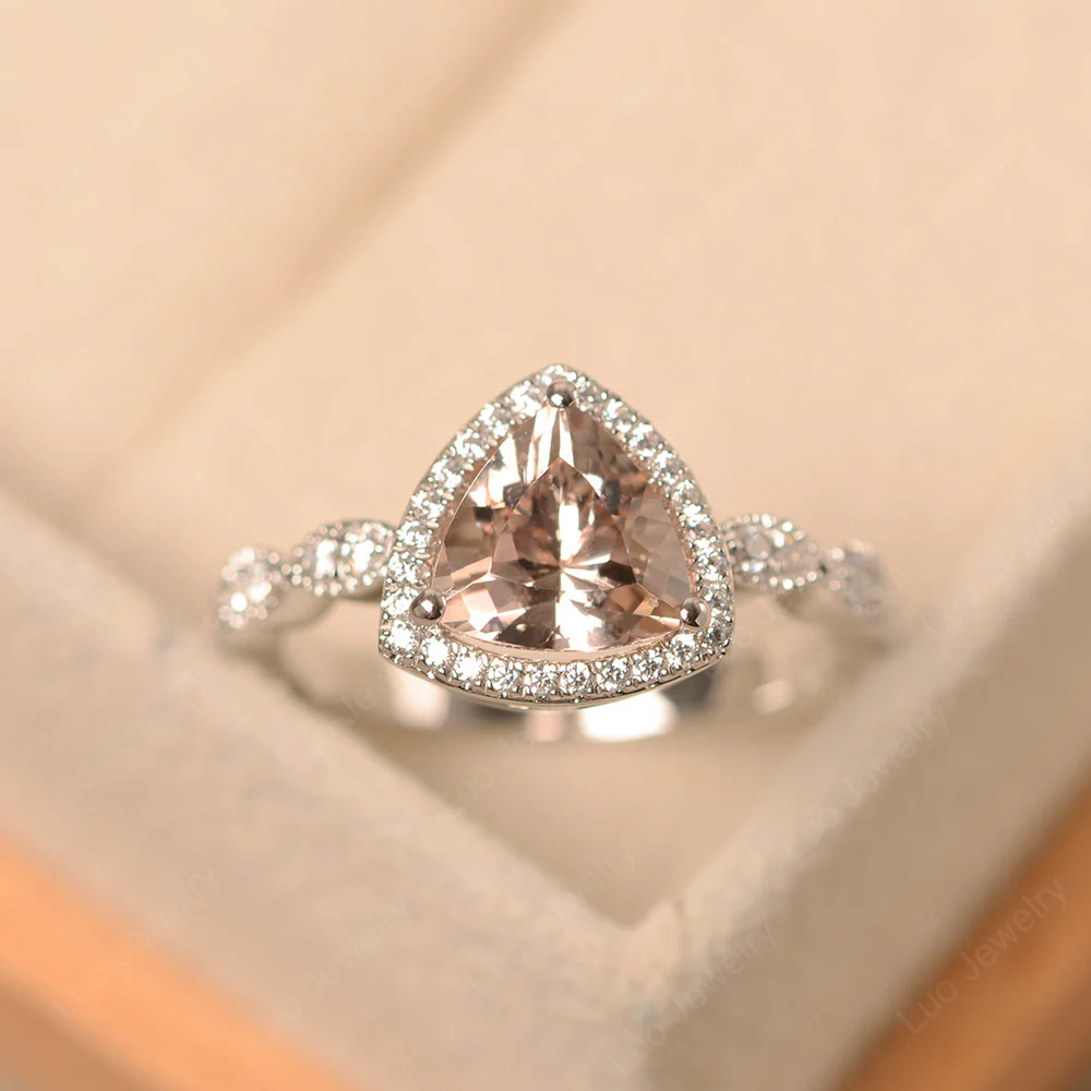 Trillion Cut Morganite Cocktail Halo Ring