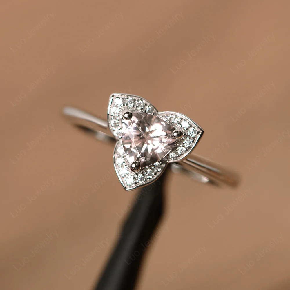 Morganite Trillion Cut Halo Ring