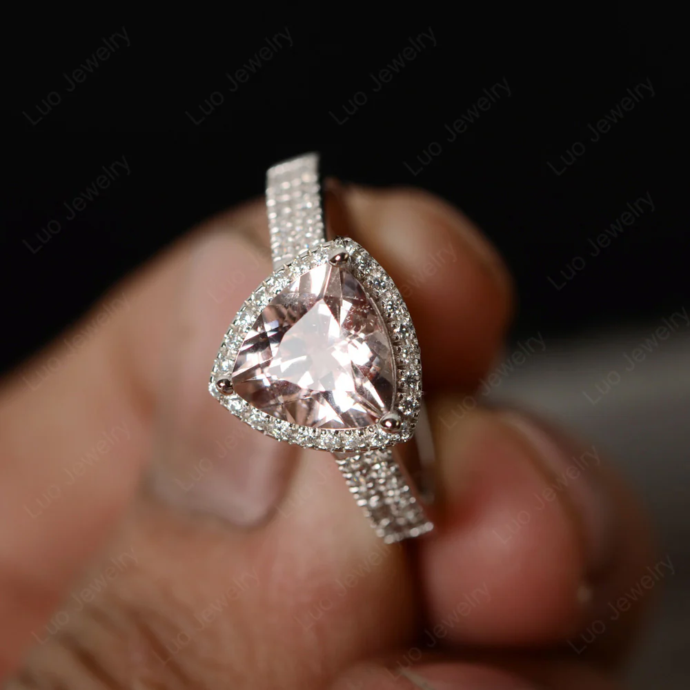 Trillion Cut Morganite Halo Engagement Ring
