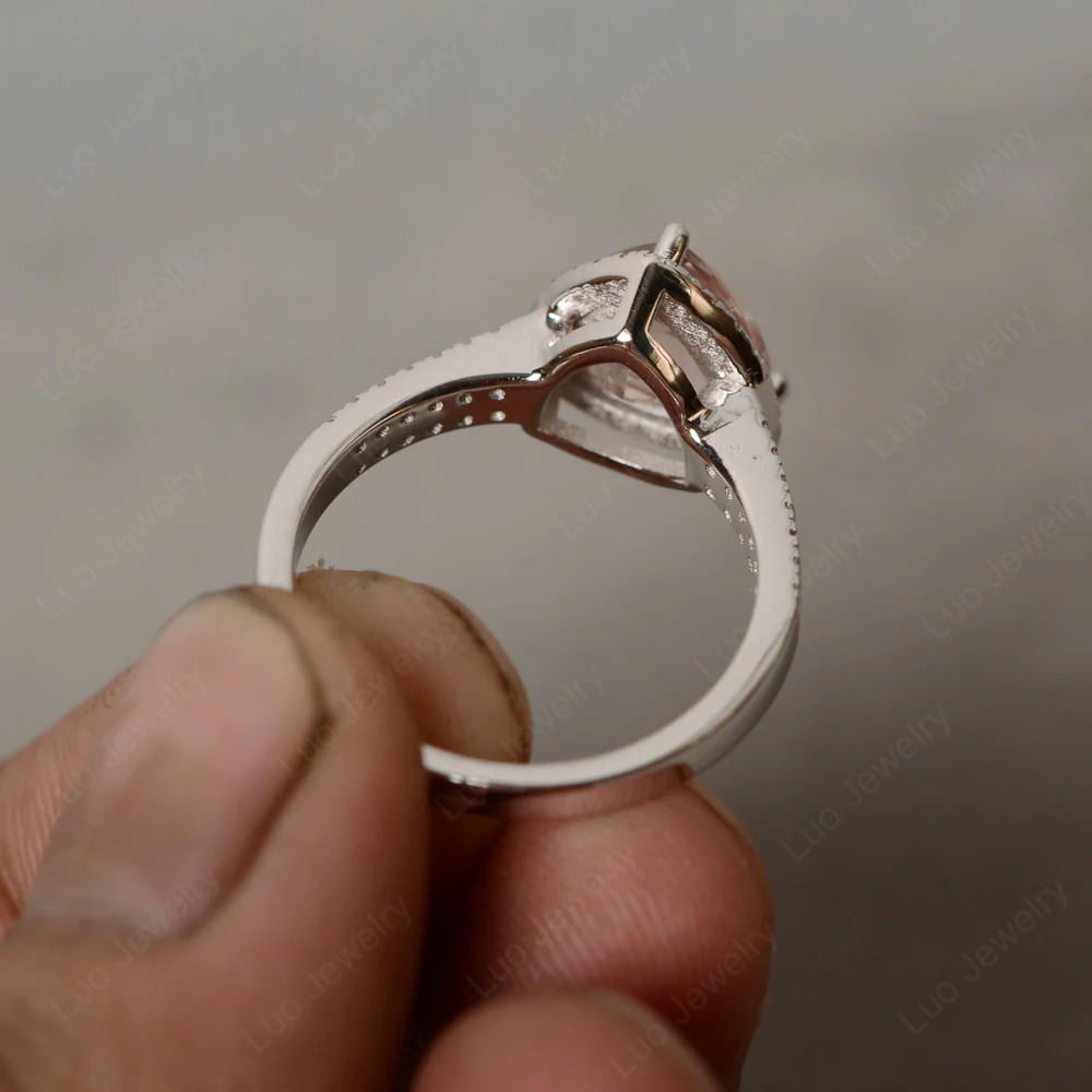 Trillion Cut Morganite Halo Engagement Ring - Image 2