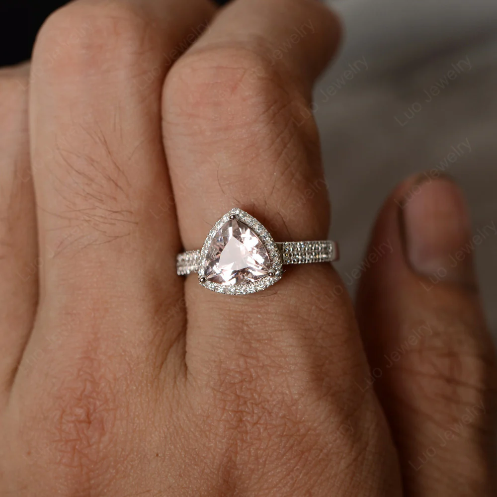 Trillion Cut Morganite Halo Engagement Ring - Image 3