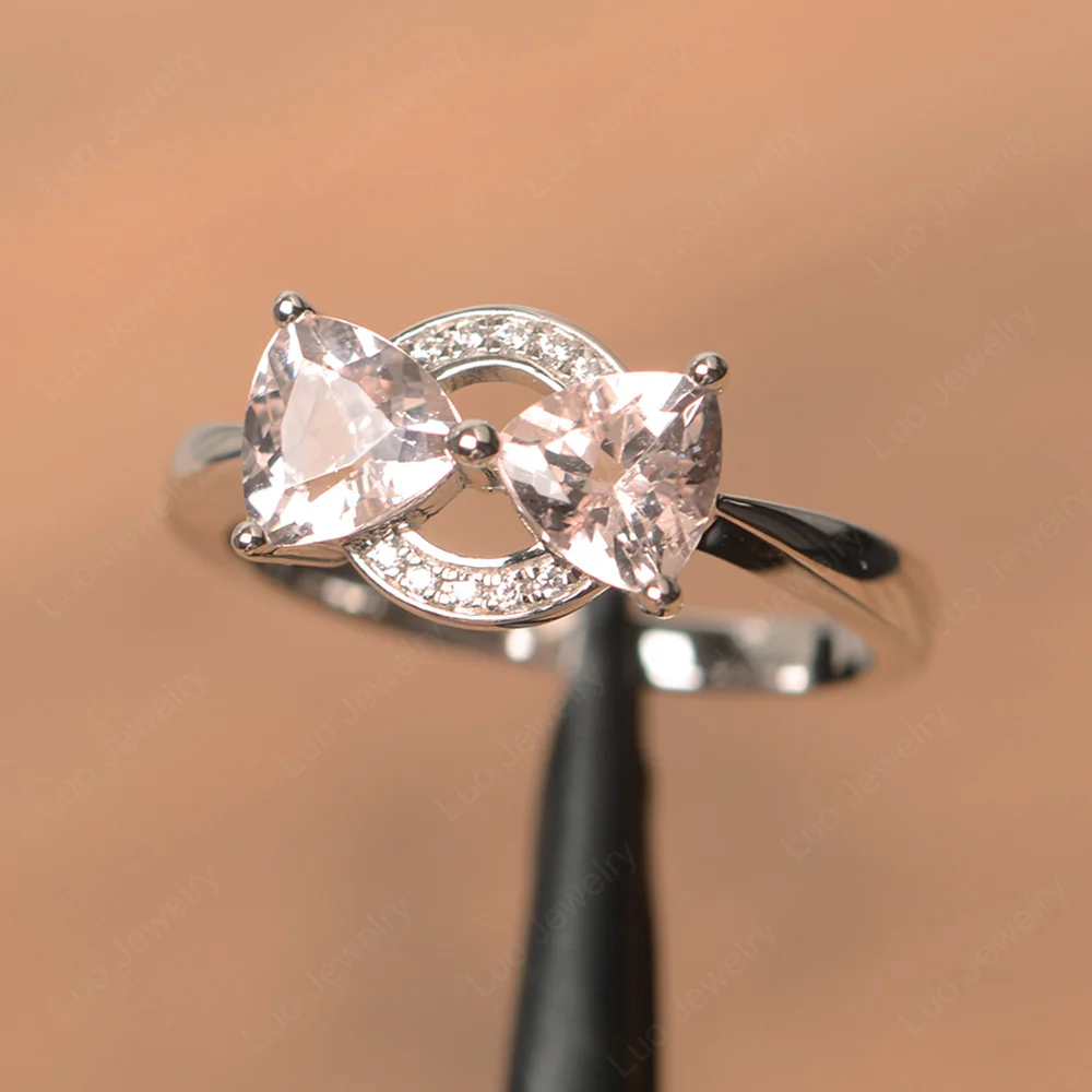 Trillion Cut Morganite Two Stone Ring