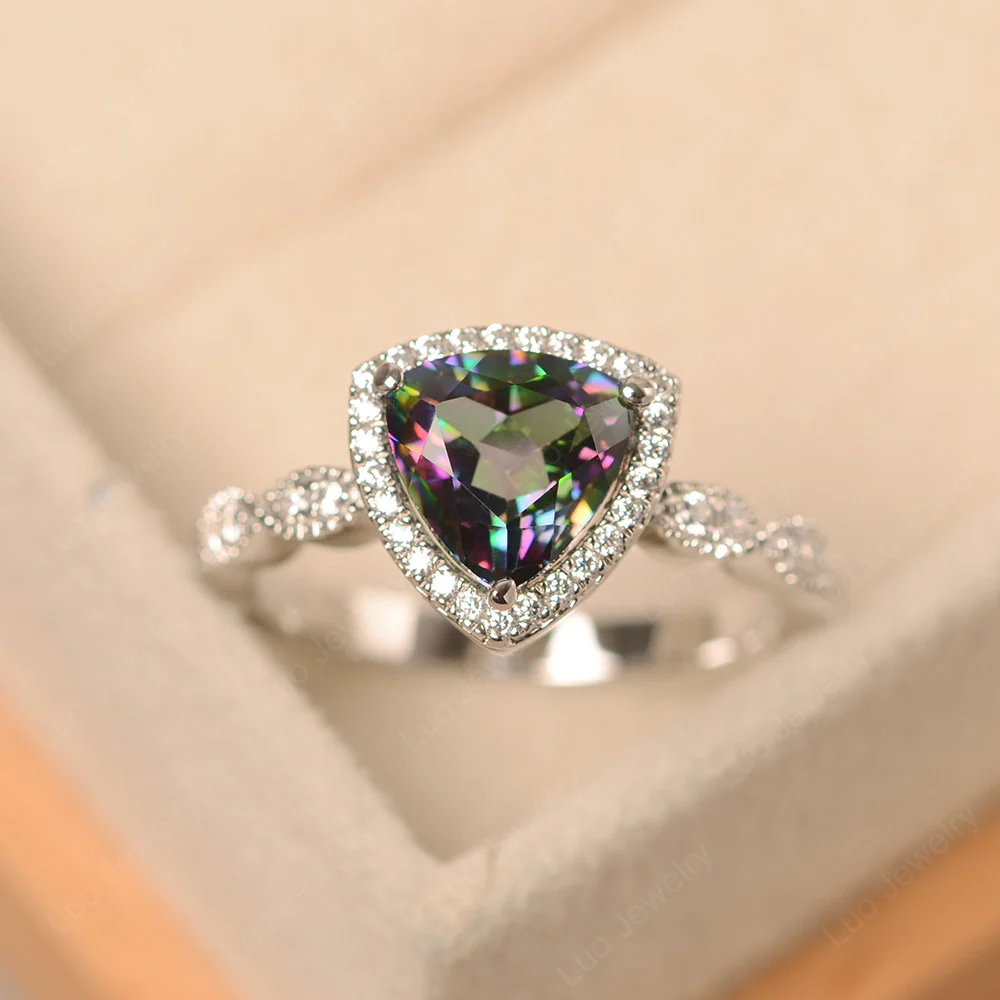 Trillion Cut Mystic Topaz Cocktail Halo Ring - Image 2